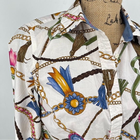 Talbots Long Sleeve Button Front Links & Ribbons Equestrian Cotton Shirt XS - Picture 5 of 10